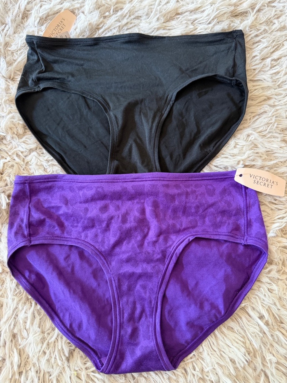 NWT Lot of 2 Victoria’s Secret Black and Purple Leopard Hiphugger Panties S